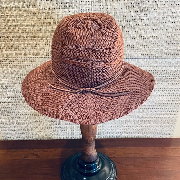 🌟HP🌟NWOT Packable Wide Brim Brown Knit & Seed Bead Band Hat by San Diego Hat Co. - Picture 8 of 15